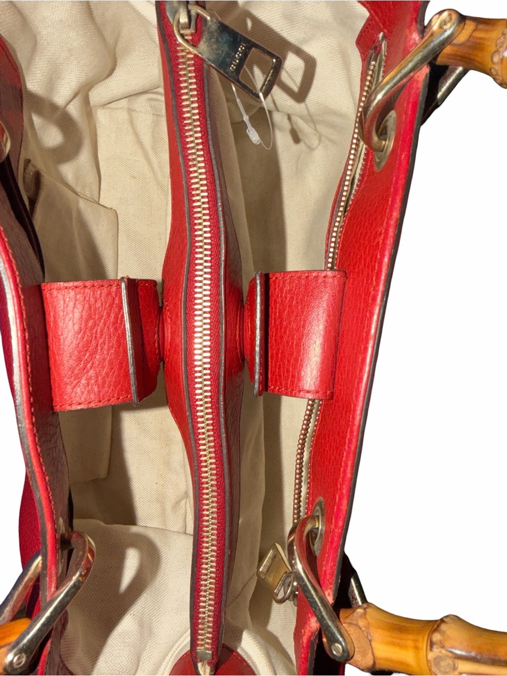 Gucci Red Pebbled Leather Bamboo Shopper Tote with Strap - Picture 4 of 11